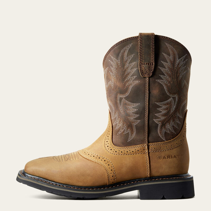 Back of 10010148 - Sierra Saddle Aged Bark Boots Boots, Brown leather boot with ornate starburst stitching pattern on shaft