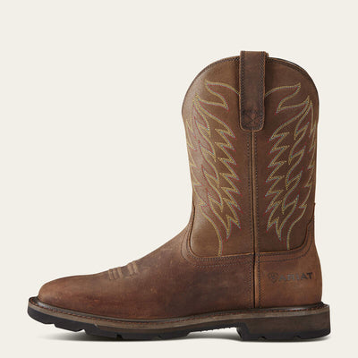 Back of 10021108 - Groundbreaker WSQ ST Boots Brown Boots, Brown leather with gold and red wing embroidery on upper shaft -