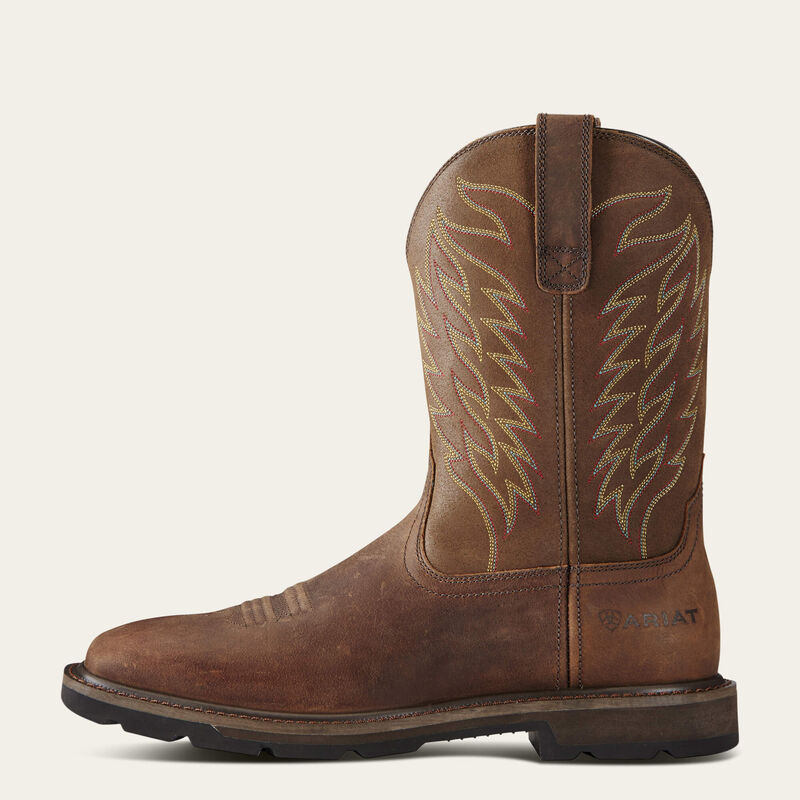 Back of 10021108 - Groundbreaker WSQ ST Boots Brown Boots, Brown leather with gold and red wing embroidery on upper shaft -