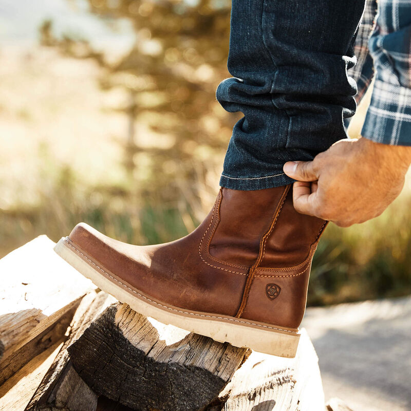 Back of 10025111 - Rambler Recon Western Boot Foothill Brown Boots Boots, Brown leather boot with cream crepe sole and