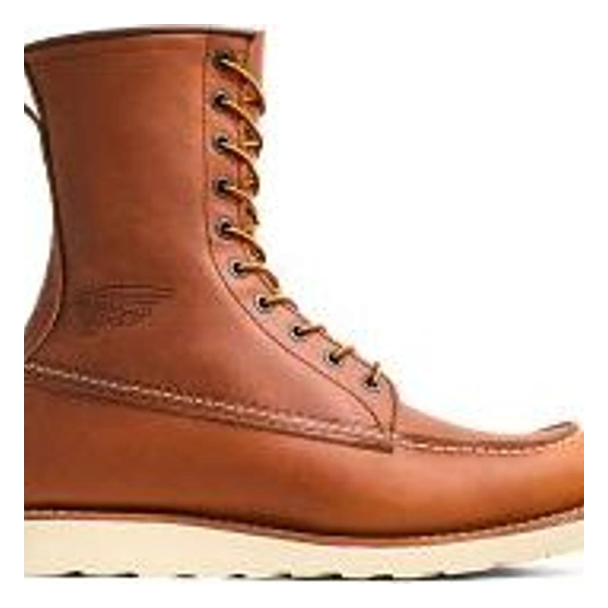 10877- Traction Tred 8-inch Boot Boots front view, Cognac leather lace-up boot with cream rubber sole and contrasting