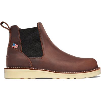 15481 - Bull Run Chelsea 6" Boots front view, Dark brown leather chelsea boot with charcoal elastic gusset and cream crepe