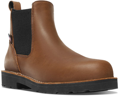 Back of 15486 Bull Run Chelsea Heel Boots Tobacco/black Boots, Brown leather heel with black elastic side panel and
