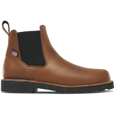 15486 Bull Run Chelsea Heel Boots front view, Tobacco brown leather upper with black elastic gore and black lug sole,