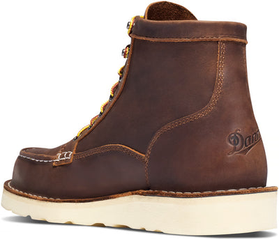 Close-up of 15564 - Bull Run Moc Toe 6" Boots Dark Brown Boots showing Brown leather upper with cream wedge sole, visible