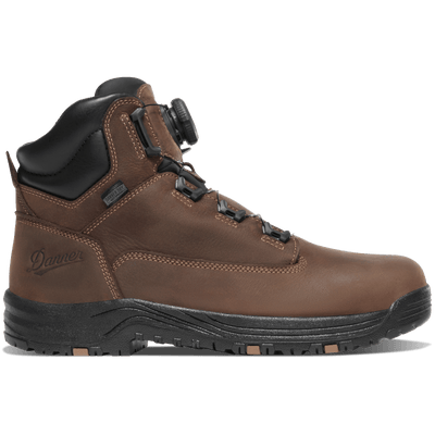 19420 - Caliber Boa Alloy 6" Boots front view, Brown leather work boot with black collar, tan stitching, black laces, and