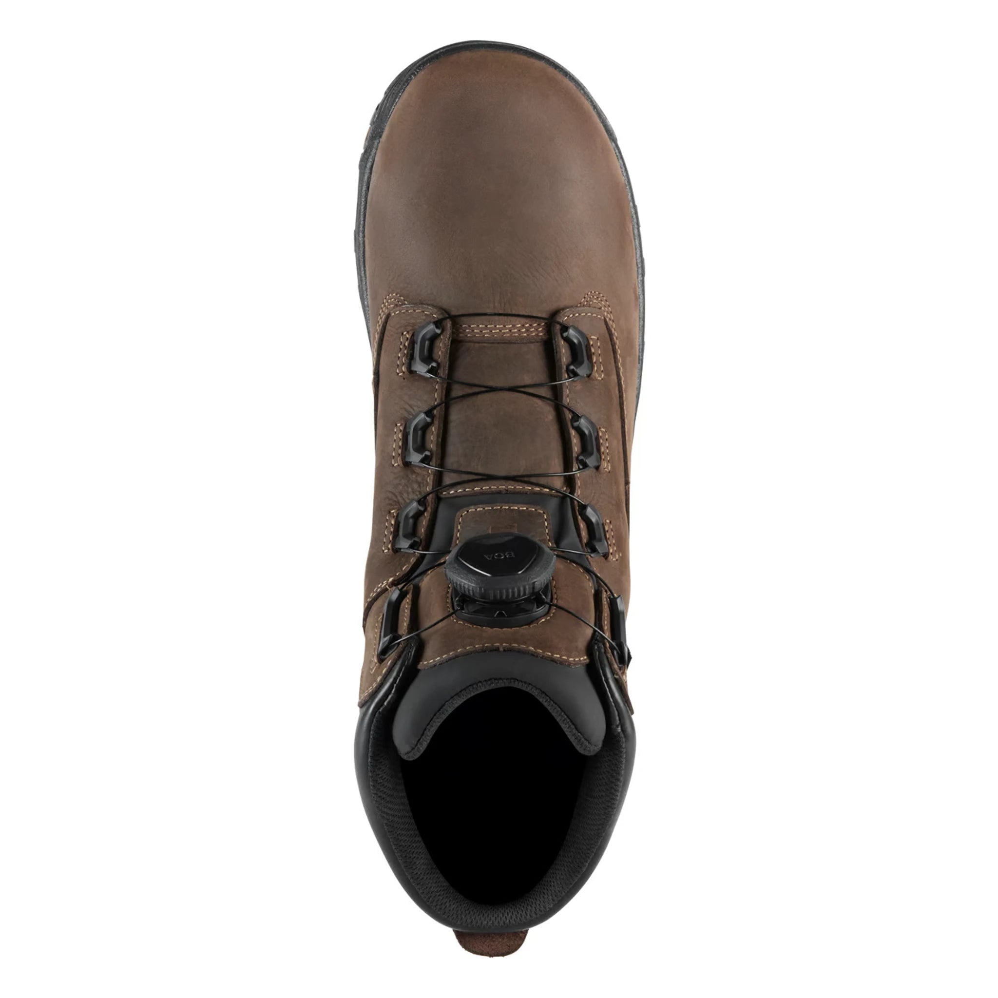 Close-up of 19420 - Caliber Boa Alloy 6" Boots Brown Boots showing Brown nubuck leather upper with black lace-up closure and
