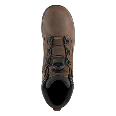 Close-up of 19420 - Caliber Boa Alloy 6" Boots Brown Boots showing Brown nubuck leather upper with black lace-up closure and