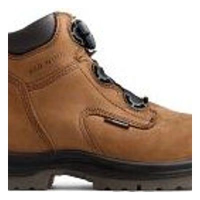 2298- King Toe Boots front view, Tan leather upper with black collar and toe cap, black lace-up closure with metal eyelets,
