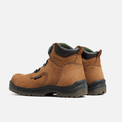 Close-up of 2298- King Toe Boots Boots showing Tan nubuck leather upper with black lug sole and dark collar lining, visible
