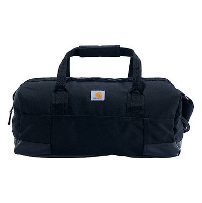 35l Classic Duffel Bag Accessory front view, Black canvas duffel with dual handles and small rectangular logo patch, Black