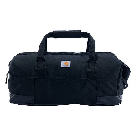 35l Classic Duffel Bag Accessory front view, Black canvas duffel with dual handles and small rectangular logo patch, Black