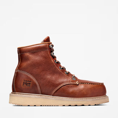 6 in Barstow Wedge Al/brown Tb088559214 Boots front view, Brown leather with cream contrast stitching and metal lace
