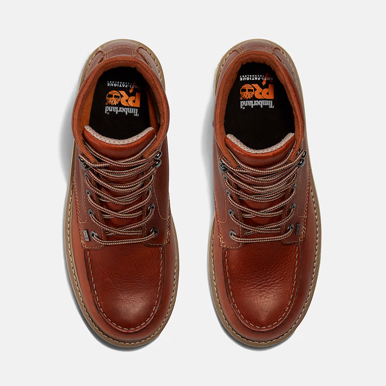 Close-up of 6 in Barstow Wedge/brown Tb089647214 Boots Boots showing Rust-brown leather upper with cream contrast stitching