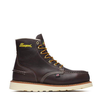 Back of 804-3600 6" Briar Pitstop Boot Boots Boots, Black leather back with cream stitching and small flag patch near heel -