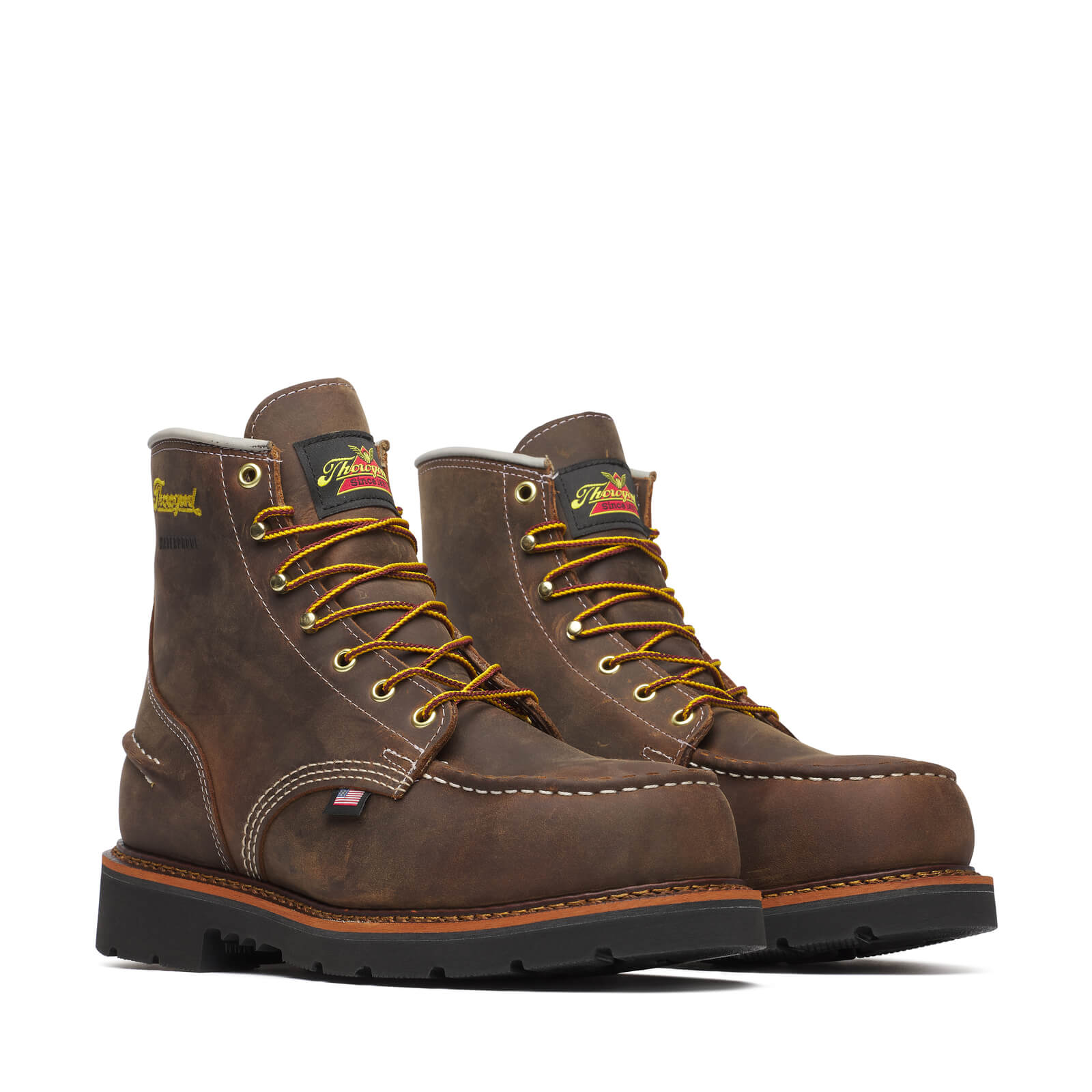 804-3696 6" Crazy Horse 1957 Series Boots front view, Brown crazy horse leather with cream stitch detailing and