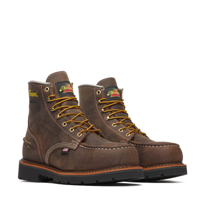 804-3696 6" Crazy Horse 1957 Series Boots front view, Brown crazy horse leather with cream stitch detailing and