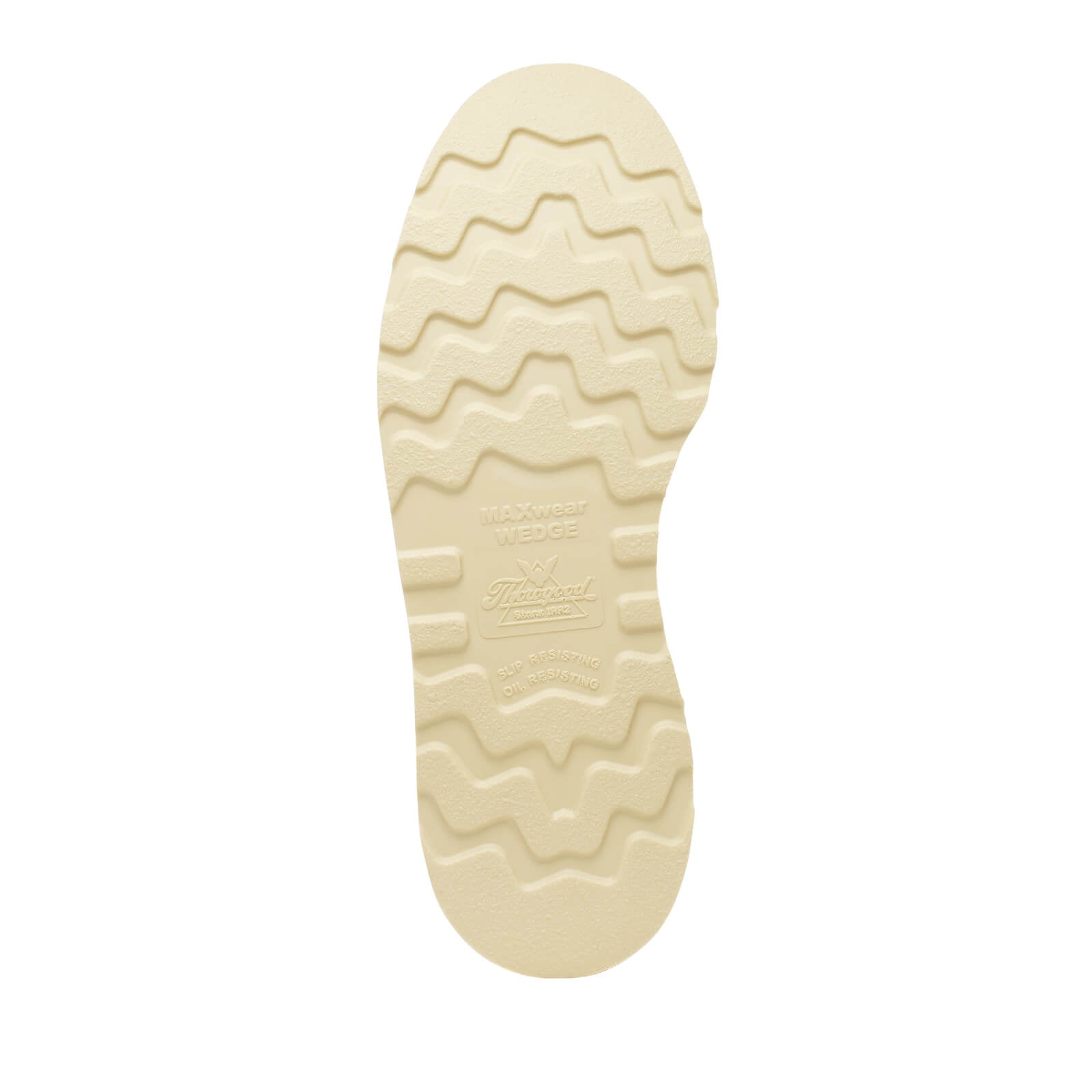 Close-up of 804-4208 8" Boots Tobacco Boots showing Cream rubber sole with wavy tread pattern and embossed brand markings -