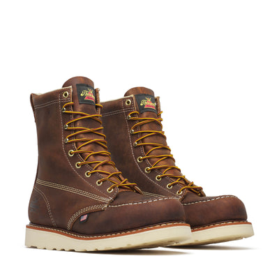 804-4478 8" Trail Crazyhorse Boots front view, Brown crazyhorse leather with cream stitching, gold eyelets, and gold-yellow