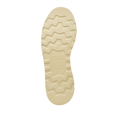 Close-up of 804-4478 8" Trail Crazyhorse Boots Boots showing Cream rubber sole with wavy tread pattern and embossed branding