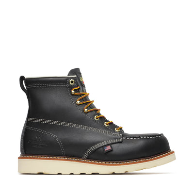 Back of 804-6201 6" Boots Black Boots, Black leather with contrast white stitching and small flag patch detail - Slowride