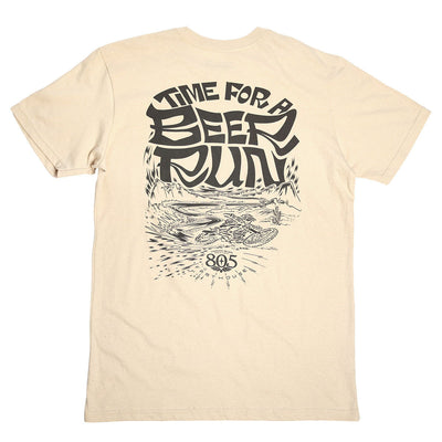 Close-up of 805 Desert Run Black Tee showing Cream tee with black back-print graphic featuring bold distressed lettering