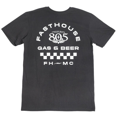 805; Parallel front view, Charcoal black with white text reading "Fasthouse 805" above a winged badge, "Gas & Beer" beneath,