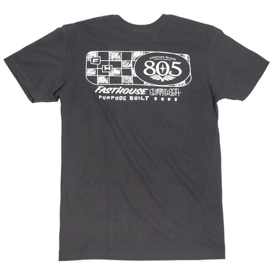 805 Purpose front view, Charcoal with white checkered graphic, 805 oval badge, and "Fasthouse purpose built" text below,