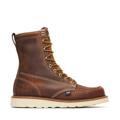 Back of 814-4178 8" Trail Crazyhorse Boots Boots, Brown leather boot back with cream stitching and embossed logo detail -