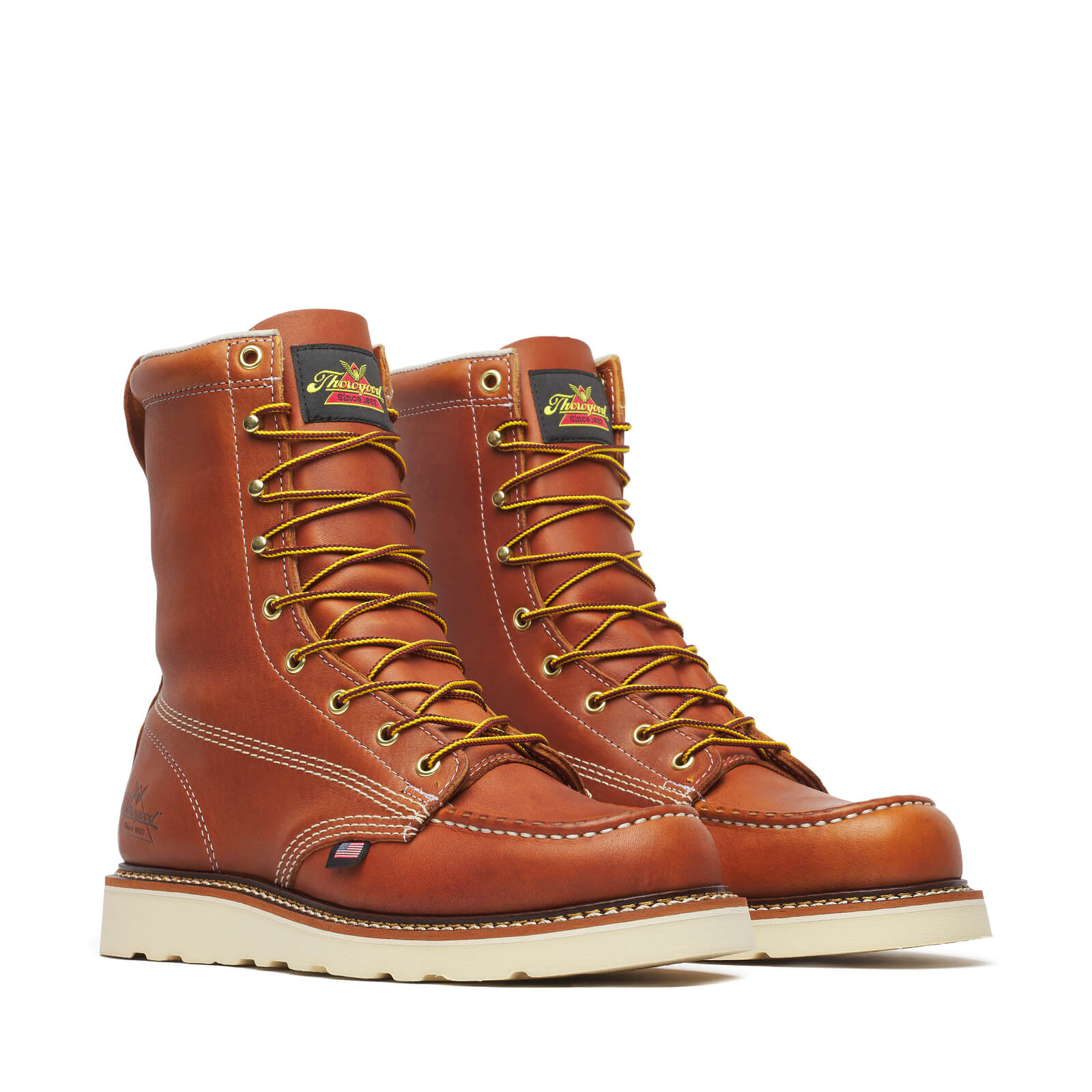 814-4201 8" Boots front view, Tobacco leather lace-up work boot with cream sole and gold-toned eyelets, Tobacco Boots -