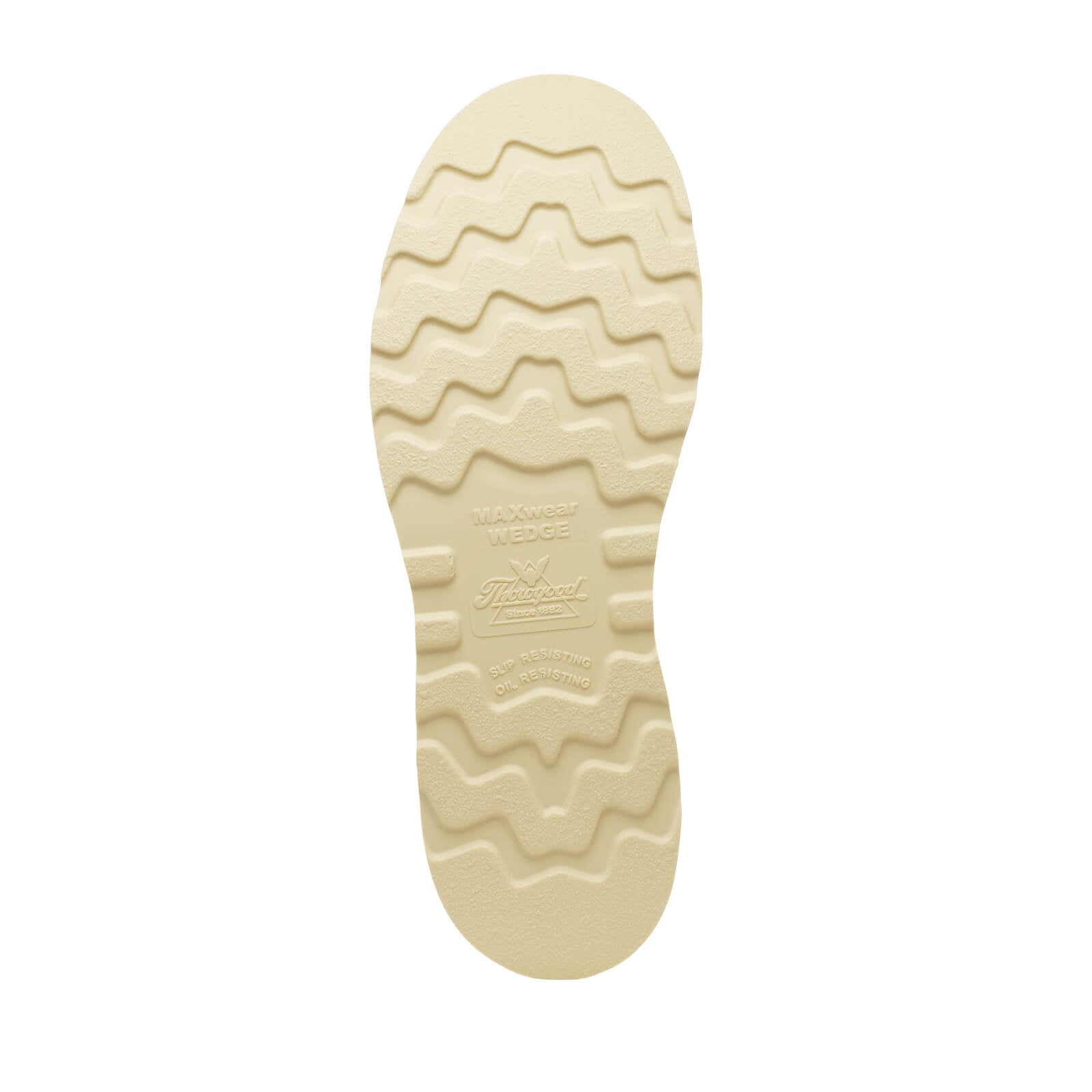 Close-up of 814-4208 Wellington Wedge Boots Tobacco Boots showing Cream rubber sole with wavy tread pattern and embossed