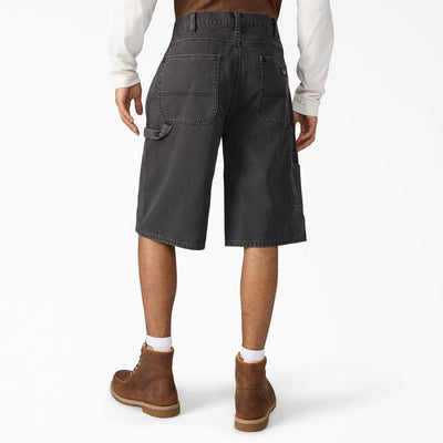 Person wearing A89g5 Worn in Relaxed Carpenter Short 13" Shorts Black Shorts, Neutral studio setting with white background -