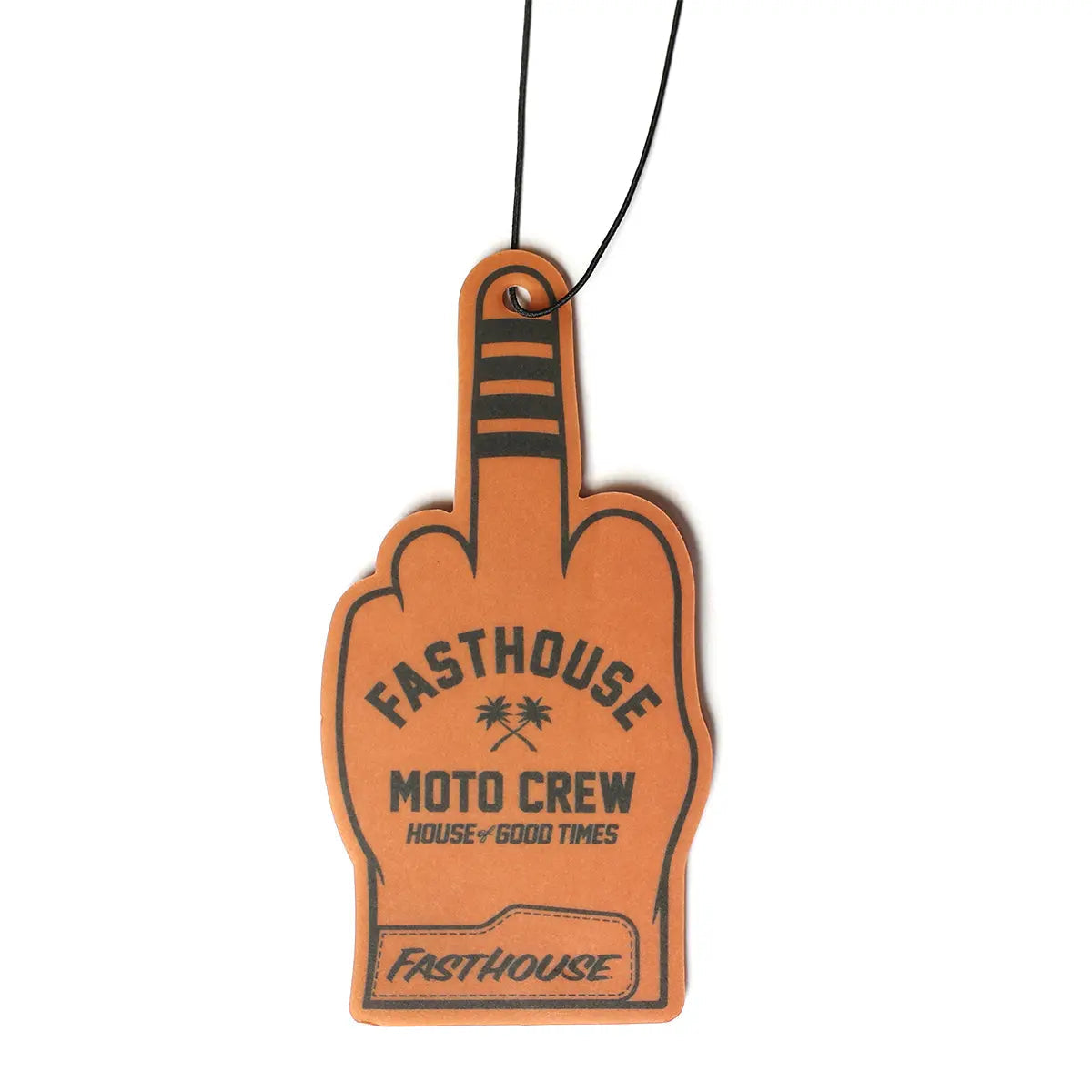 Care label on Air Freshener Number One Accessory Vintage Gold Accessory showing Orange foam hand air freshener with black