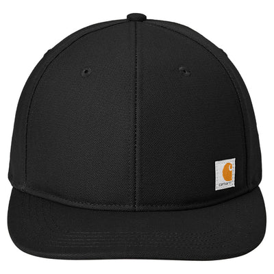 Close-up of Ashland Cap Brown Hat showing Black structured six-panel cap with woven fabric and embroidered logo patch on