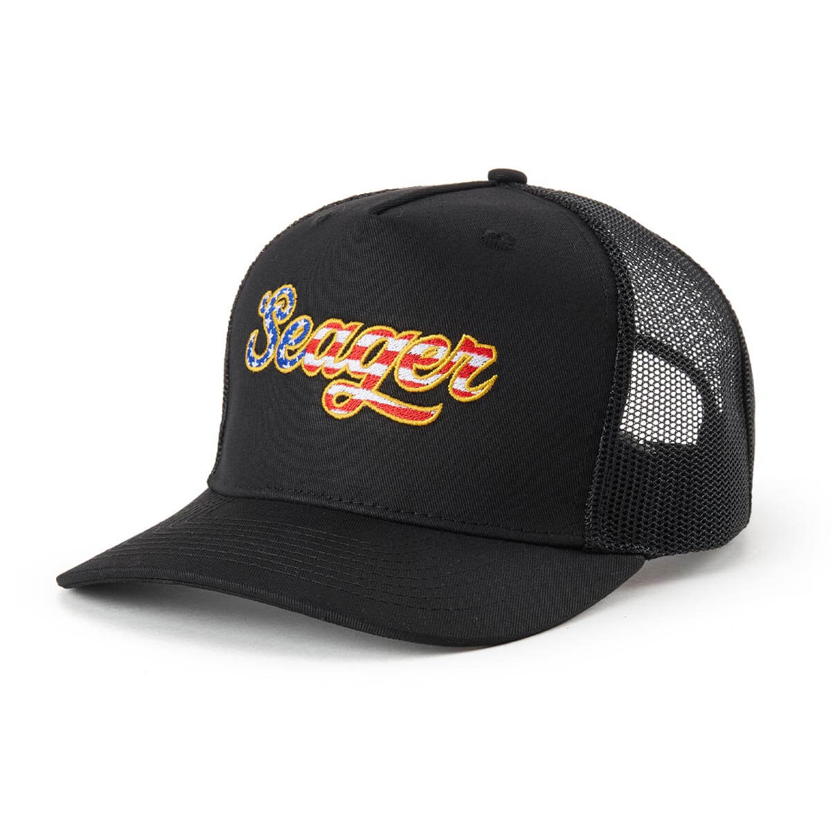 Back of Big USA Snapback Black Hat, Black mesh back panel with ventilation holes, blank front mesh section - Slowride Supply