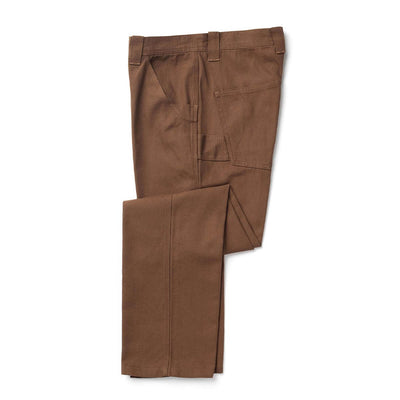 Close-up of Bison Canvas Pants Brown Pants showing Brown canvas with visible side cargo pocket and center front crease