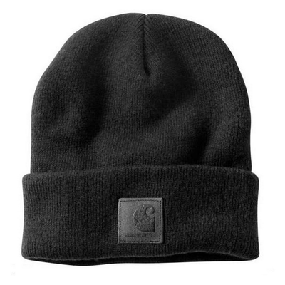 Black Label Watch front view, Charcoal gray knit beanie with woven logo patch on cuff, Black Beanie - Slowride Supply