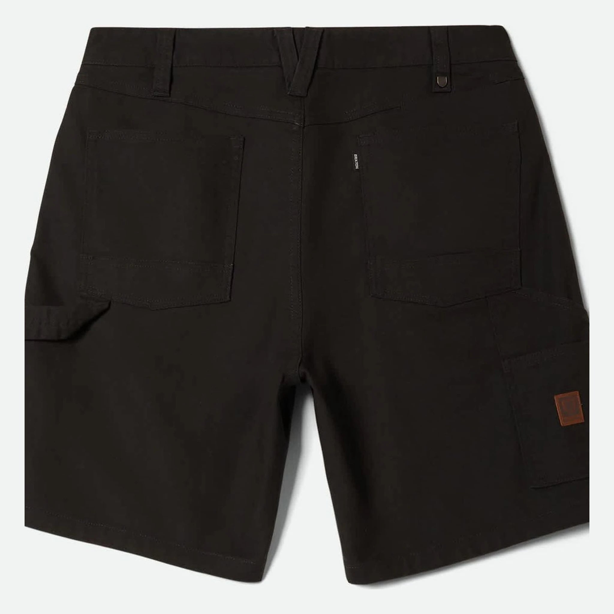 Close-up of Builders Carpenter Baggy Short Shorts Washed Black Shorts showing Black twill with cargo pockets, small woven