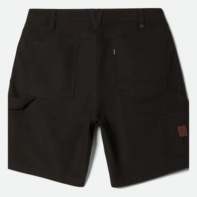 Close-up of Builders Carpenter Baggy Short Shorts Washed Black Shorts showing Black twill with cargo pockets, small woven