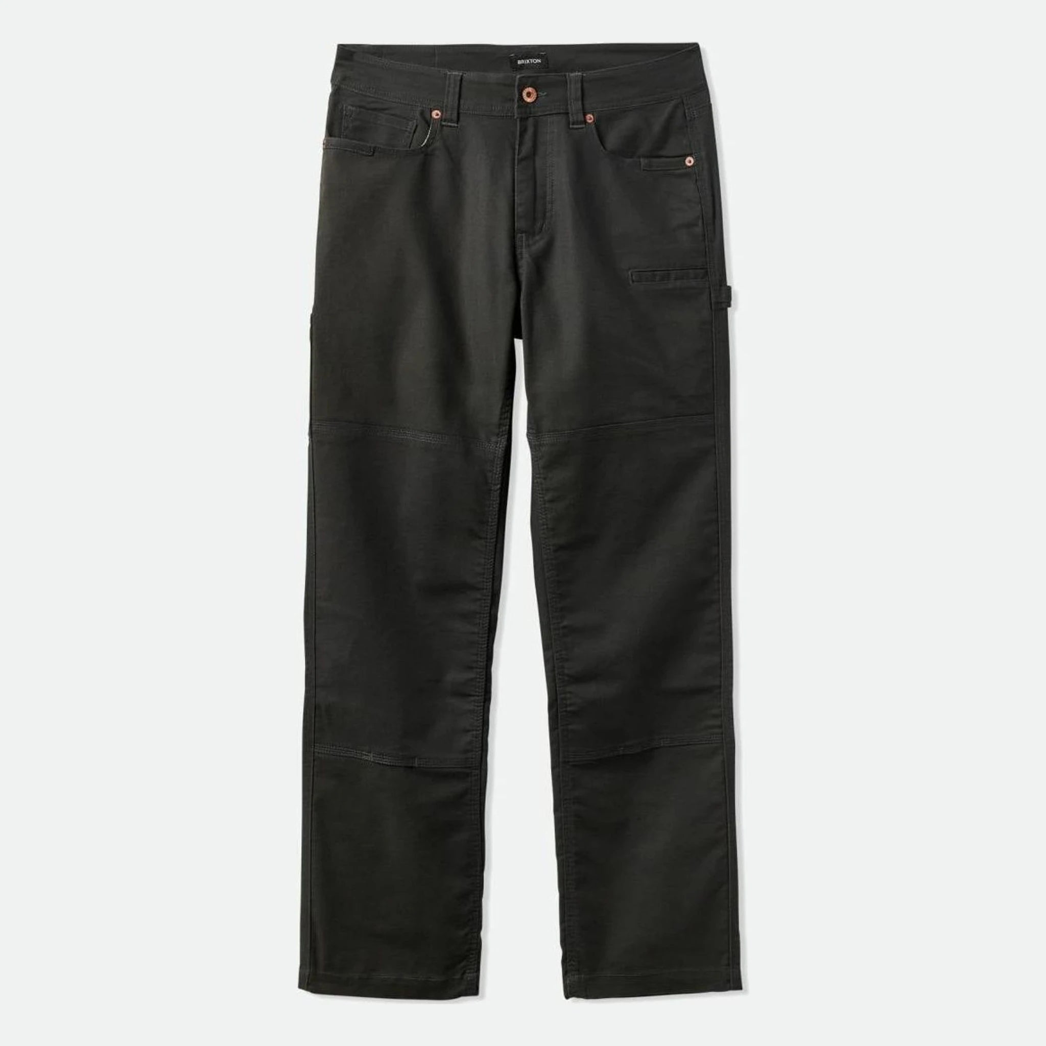 Builders Carpenter Pant Pants front view, Washed black with copper rivets and double-stitched knee panel seams, Washed Black
