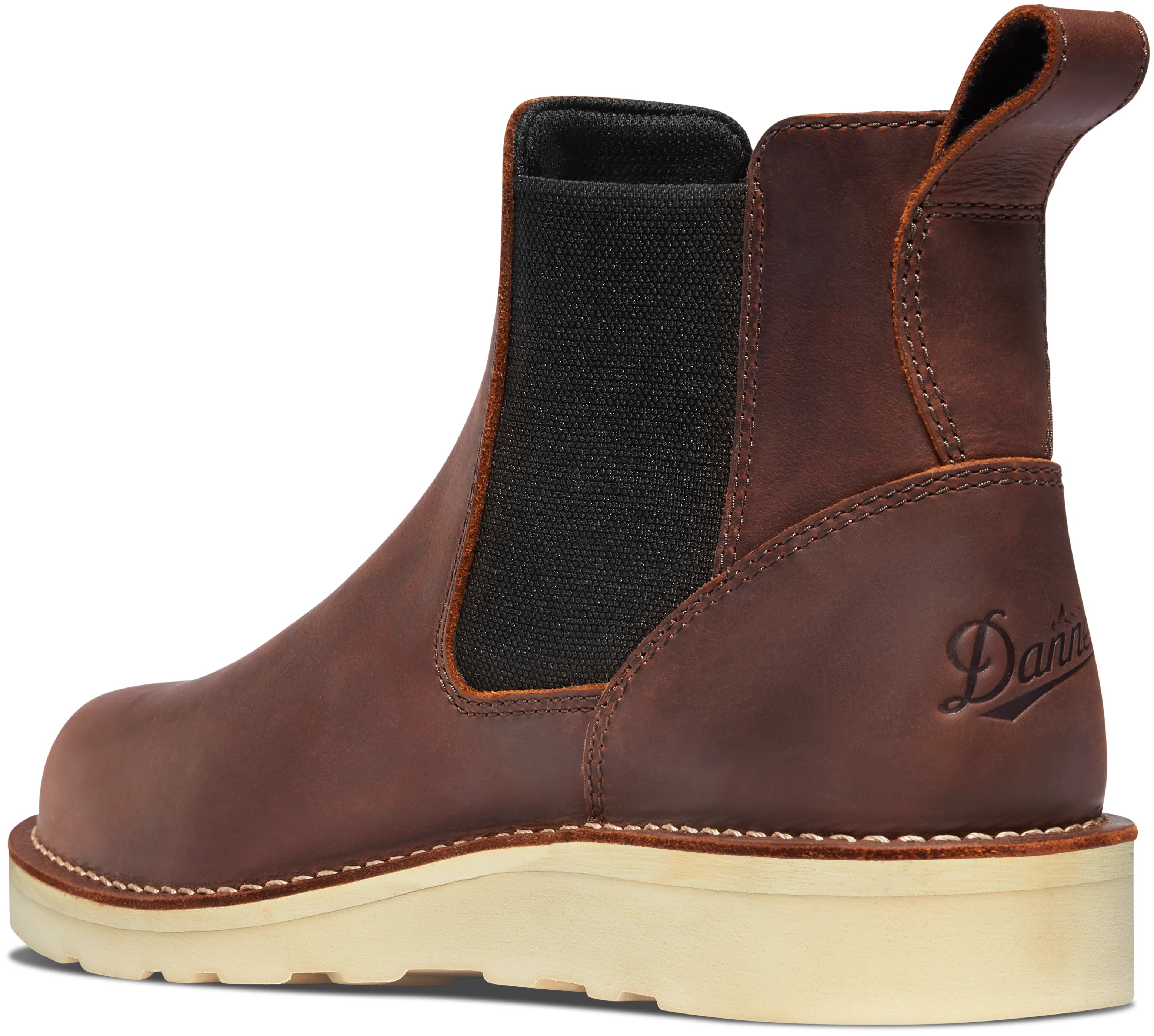 Close-up of Bull Run Chelsea Brown Wedge 6" ST Boots Boots showing Brown leather upper with dark charcoal elastic side panel