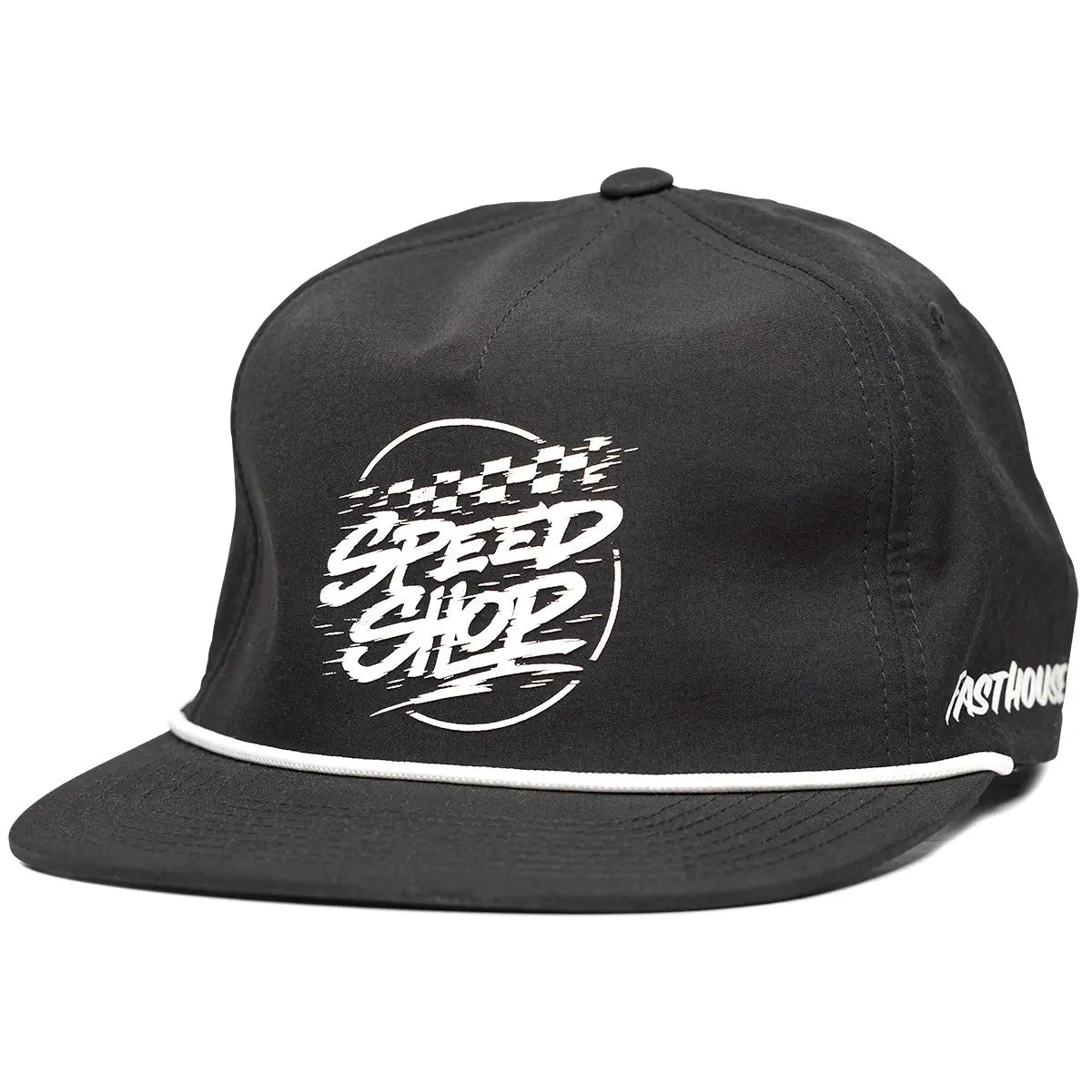 Burner front view, Black with white checkered flag and speed shop graphic in circle, Black Hat - Slowride Supply