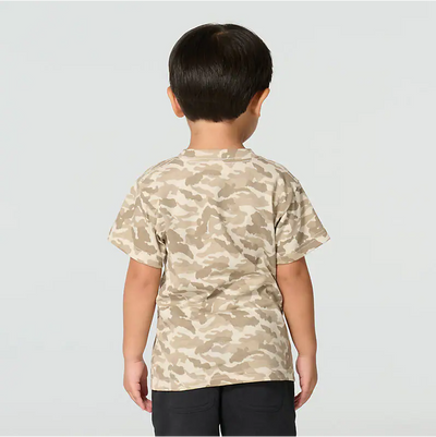 Back of Camo T-shirt SS Kids Mossy Oak DNA Print Kids Tee, Blank back with tan and brown camouflage pattern throughout -