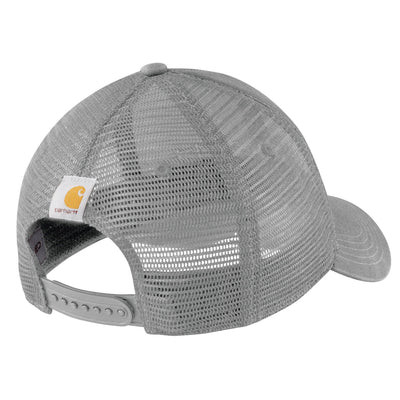 Close-up of Canvas Meshback Logo Graphic Cap Grey Hat showing Grey mesh crown with perforated ventilation panels and