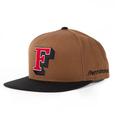 Back of Capital Hat Apparel Black Apparel, Tan back panel with black embroidered text along the side seam - Slowride Supply