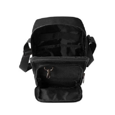 Close-up of Crossbody Zip Bag Accessory Black Accessory showing Black nylon with front zippered pocket and dual