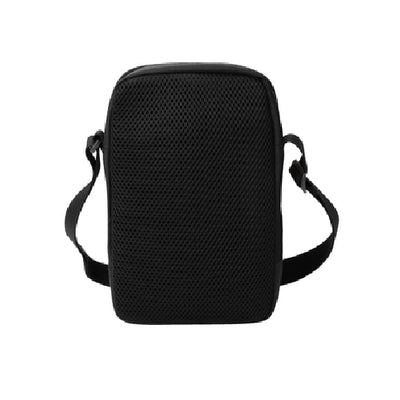 Close-up of Crossbody Zip Bag Accessory Black Accessory showing Black mesh fabric with textured diamond quilting pattern and