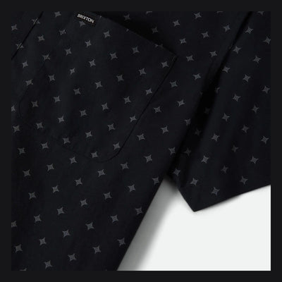 Close-up of Charter Print SS Woven S/S Woven Future Grey/ Diamond Tile S/S Woven showing Black with charcoal four-point star