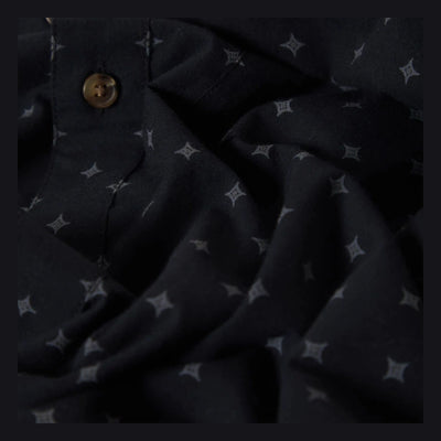 Close-up of Charter Print SS Woven S/S Woven Future Grey/ Diamond Tile S/S Woven showing Four-point star tile pattern in