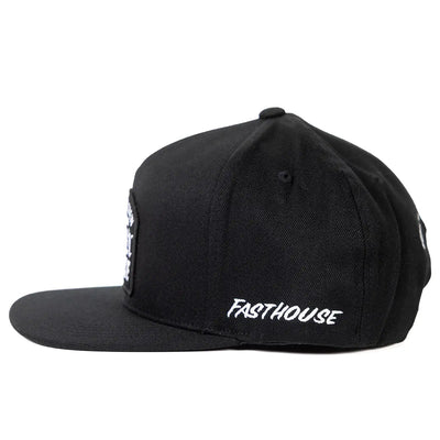 Back of Cold Ones Black Hat, White embroidered text reading "FASTHOUSE" on black cap back panel - Slowride Supply